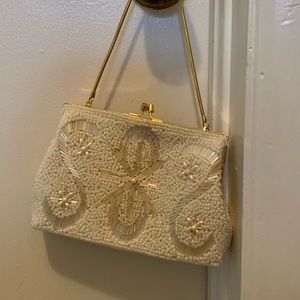 Vintage ivory beaded evening bag